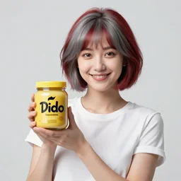 a smiling girl with short grey red hair proudly holding a fido jar into the camera. the jar is filled with big green pickles. chlidren's illustration by dr. seuss, eric carle, louis wain