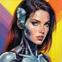 woman portrait made out of paint, beautiful, cyborg, comic book art, highly detailed