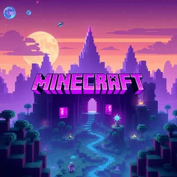 minecraft cosmic fantasy wallpaper synthwave mix title card, party rpg, 4 k