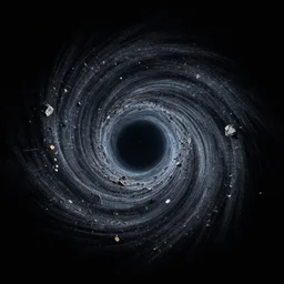 space junk forms single tiled vortex in empty dark space, dark sci - fi game concept, alex jay brady