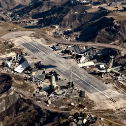 satellite photo showing destruction of airfield, highly realistic, photorealistic, detailed
