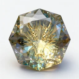 a gemstone hexagonal shape, multi faceted? sharp edges, dragon face inside gem, radiating light, trending on artstation