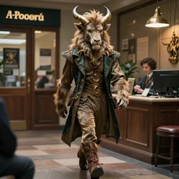 the minotaur - elf fierce in preparation for pager message. his fsahionable stroll into place of business