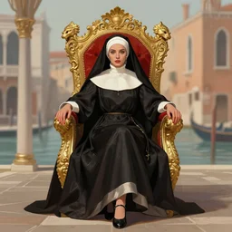 beautiful female character inspired by venice carnival, christmas and nun | | digital artwork made by greg rutswork, anna dittmann, rosdraws and lois van barlee, symmetrical, anatomically correct, sitting on throne, extremely coherent - n 9