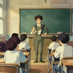 classroom, in the style of studio ghibli, j. c. leyendecker, greg rutkowski, artgerm