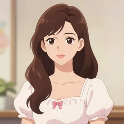 an high quality anime-style digital artpiece of anne hathaway, wearing a cute top, trending, top rated