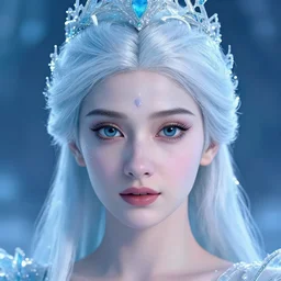 photo of a real-life beautiful ice queen, eye contact, headshot, highly detailed, 4k