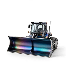iridescent snowplow, high detail macro photography, isolated on a pure white background, centered, entire object in frame, sharp focus, soft studio lighting