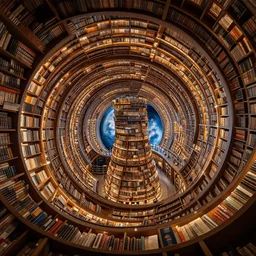 professional digital art of a fancy infinite library spiraling into outer space, 4 k, 8 k, hd