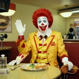 ronald mcdonald inside of a interior mcdonalds in the 1 8 9 0 s, hyperrealism