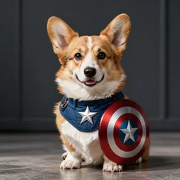 corgi dressed as captain america, comic, professional art
