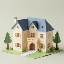a beautiful detailed mansion in the style of papercraft, origami,