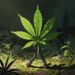 Cannabis leaf goes for a walk illustrated by Ralph McQuarrie