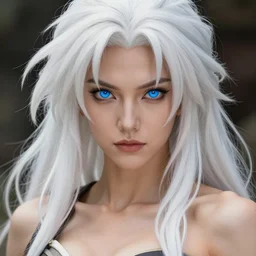 close - up headshot portrait of a gorgeous anime barbarian woman, white long messy hair and blue eyes, highly detailed, muscular, very beautiful face, digital art, pixiv fanbox, trending on artstation, ray tracing, volumetric lighting, sharp focus, hq, by greg rutkowski, wlop, miyazaki hayao