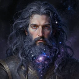 hyperdetailed portrait of a male cosmic godwith beard made of stars and galaxy. by greg rutkowski, highly detailed, digital painting, artstation, smooth, sharp focus illustration, artstation hq. intricate, elegant. art by wlop and artgerm and greg rutkowski, alphonse mucha, medium shot. dan mumford, tomokazu matsuyama, takato yamamoto