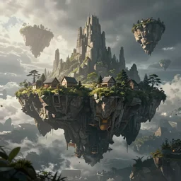 floating islands in void concept art, low angle, cinematic, style of Jordan grimmer