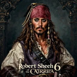 a beautiful painting portrait movie poster of Robert Sheehan in Pirates of the Carribean 6, matte painting, fantasy art, dark but detailed digital art, highly detailed, a masterpiece trending on artstation. Robert Sheehan as a young but messy pirate and layabout in this HD preview poster