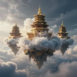 floating olympian temples on clouds, dramatic lighting, epic, octane render, volumetric light, unreal engine, artbreeder, 8 k, background, scene, digital, artwork, high quality, 8 k