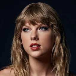 a front - faced clear close - up studio portrait of taylor swift looking at 2 o'clock direction, dramatic cinematic lighting, trending on artstation, fine details, 8 k, highly detailed, beautifully composed