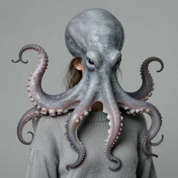 Girl with gray octopus for hair in grey knitted sweater ,ultra detailed, by Tomasz Alen Kopera and Peter Mohrbacher