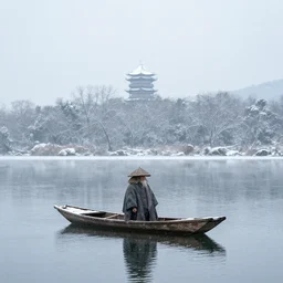 孤 舟 蓑 笠 翁 ， 独 钓 寒 江 雪