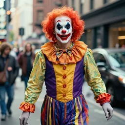 joe rogan clown street performer, cinema still