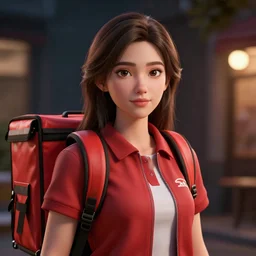 photo realistic image of attractive pizza delivery girl, stunning 3 d render inspired art by istvan sandorfi and greg rutkowski, perfect facial symmetry, realistic, highly detailed attributes and atmosphere, dim volumetric cinematic lighting