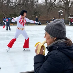went to the park and saw my nan eating a banana with elvis presley they were dancing on ice