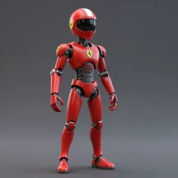 Tokusatsu character based on Ferrari, red mechanical skinny body, chest plate with Ferrari logo, stylized motorcycle helmet, unreal engine, 3D model