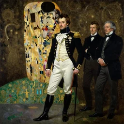 highly detailed oil painting | very intricate | cinematic lighting | black, white and gold color scheme, dark background | emperor napoleon by alexander mcqueen | by roberto ferri, by tom bagshaw, by singer sargent and klimt, american romanticism, occult art | by austin osman spare, artstation, cgsociety, official art, octane
