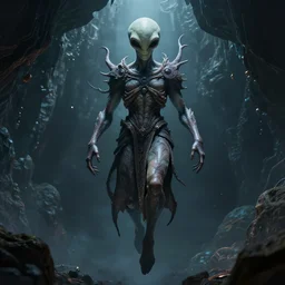an alien god suspended in a dark extra dimensional realm, in the style of wlop, illustration, epic, fantasy, hyper detailed, smooth, unreal engine, sharp focus, ray tracing, physically based rendering