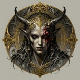vampiric human bloody head, highly detailed and intricate, golden ratio, dark gradient ink with intricate designs, hypermaximalist, elite, horror, creepy, ominous, haunting, majestic, ephemeral detailed art style by Olivier Ledroit and Mike Mignola and cgsociety, Victo Ngai and Artstation trending, art nouveau 8k