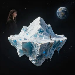 an iceberg made of rock floating in space, by anato finnstark, by alena aenami, by john harris