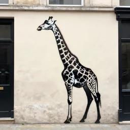 “ street art paste - up of a giraffe by banksy ”