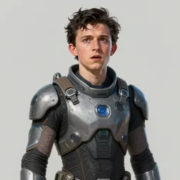 portrait of tom holland by greg rutkowski, he is about 3 0 years old, short black hair with bangs, scared and incredulous, very tall and slender, he is wearing futuristic space gear, highly detailed portrait, digital painting, artstation, concept art, smooth, sharp foccus ilustration, artstation hq