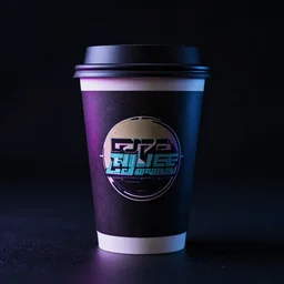 synthwave coffee cup, dark studio lighting