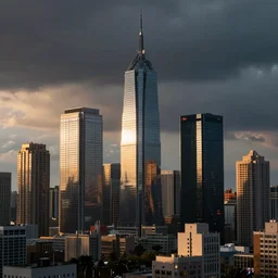 a city skyline inspired by blade runner, cyberpunk, modernism, ridley scott, lifelike photography
