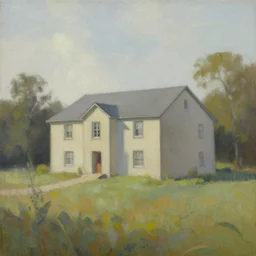 a beautiful painting of a building in a serene landscape by Alan Lee