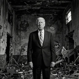 black and white photo from 1 9 6 3 of ominous joe biden in an dark abandoned building, cursed image