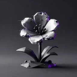 a small singular beautiful flower blooming, low poly art, black and white with purple highlights, liquified, glitch art, decayed, 3 d object, digital art, dark atmosphere, fantasy, trending on behance, by alberto seveso, by david mcleod, octane render, unreal engine