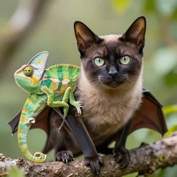 a feline bat - cat + chameleon + hybrid, animal photography