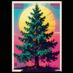 pine tree cyberpunk soviet poster