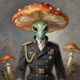 mushroom alien wearing a formal military outfit science fantasy, painting, elegant, intricate, digital painting