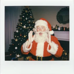 1972 polaroid flash photo of Santa Claus surprised on Christmas Eve