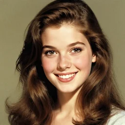 a beautiful portrait of a smiling young woman with long brown hair by greg hildebrandt