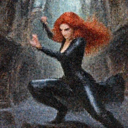 character, female sorceress in elegant black leathers, crimson hair, dynamic action pose, Diagon Alley, D&D, fantasy, intricate, focused expression, performing sorceress magic, highly detailed, digital painting, artstation, octane render, concept art, matte, sharp focus, illustration, art by Artgerm and Greg Rutkowski and Alphonse Mucha and alex ross