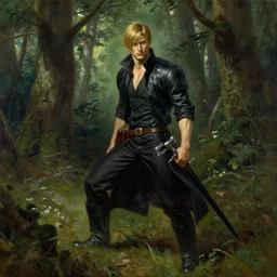 chris redfield in forest, painting by j. c. leyendecker
