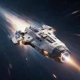 a spaceship traveling at warp speed. many lights. detailed. intricate. digital art. trending on artstation.