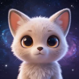 adorable animal spirit guide with big beautiful eyes, galactic background