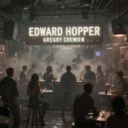 detailed ultra - realistic graphic novel illustration of postapocalyptic nightclub by edward hopper and gregory crewdson, cinematic, muted colors, cinematic fog, full shot, george adult, carel willink, ian miller, wayne barlowe, greg rutkowski, norman rockwell